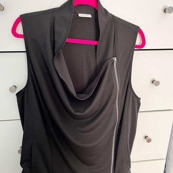 DKNYC Black cowl neck zip sleeveless top / vest goth edgy chic biker L/XL - Picture 2 of 10